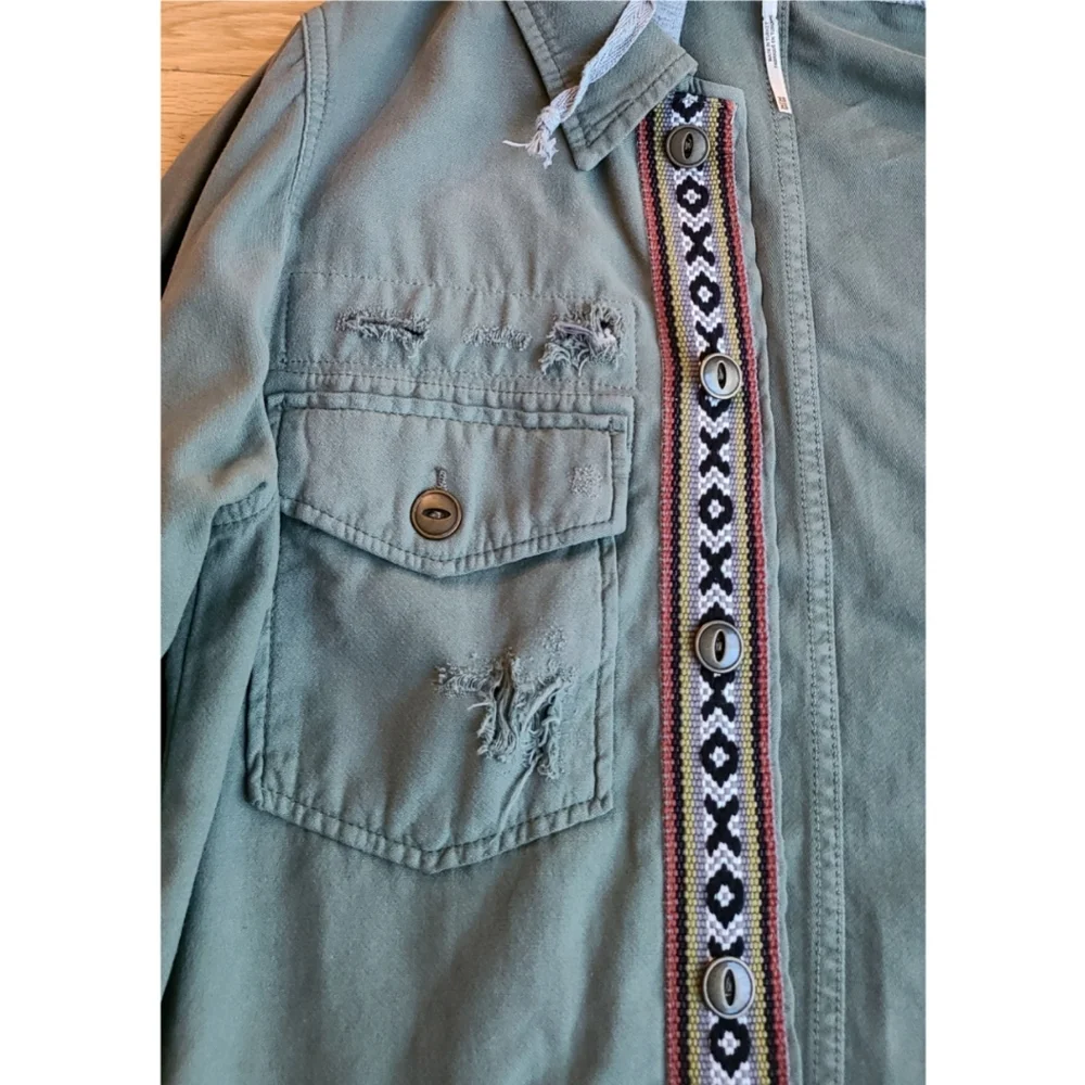 Free People Weekend Wanderer Distressed Cargo Jacket XS Boho Utility Jacket